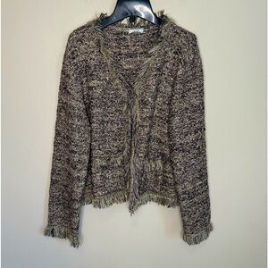 Cache Vintage Open Front Cardigan with Fringe Details Size XL•